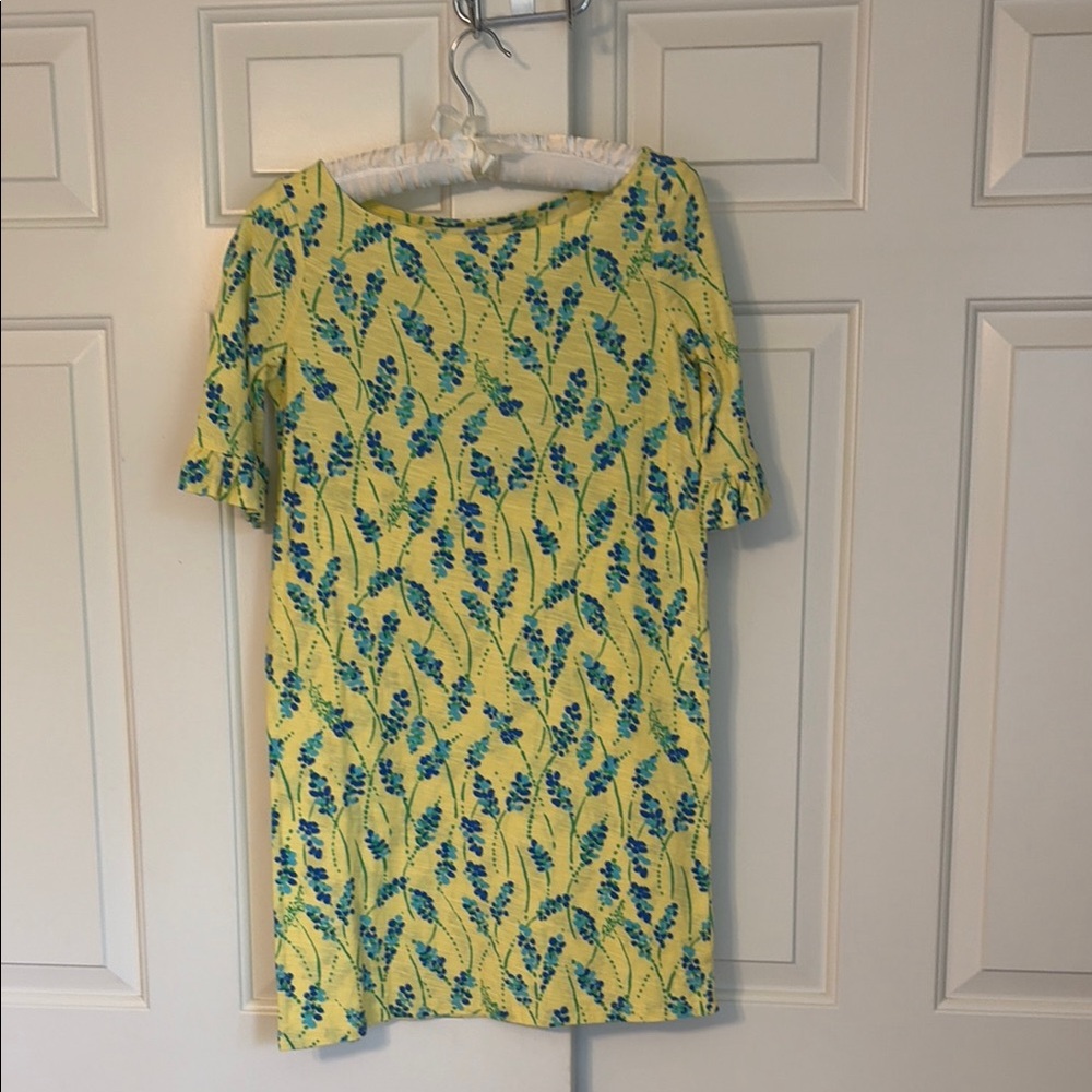 Lilly Pulitzer Yellow Floral Shift Dress with Blue Print